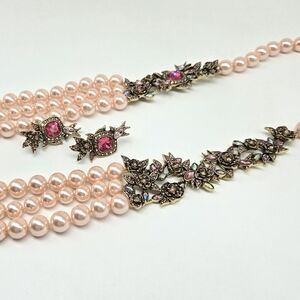 Heidi Daus Gracious Garden Swarovski Crystal Pink Glass Pearl Bridal Jewelry Set